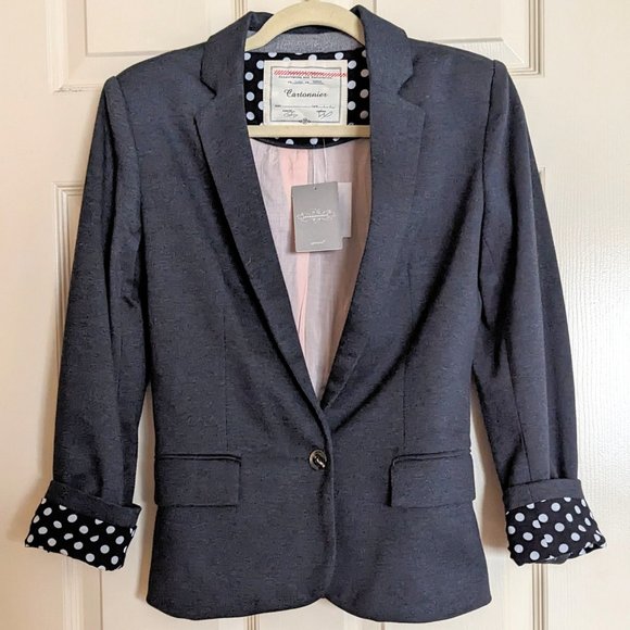 NWT Anthropologie Dotside Blazer with Polka Dot Lining - Extra Small Petite - Picture 1 of 5